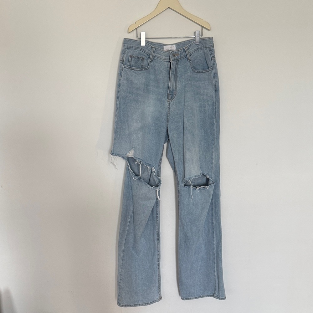 OAK + FORT Light Blue Distressed Flare Jeans
